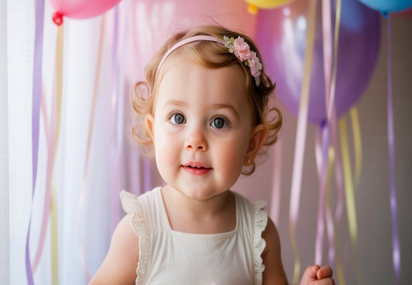 A baby girl wearing a hairband showing a clothing accessories