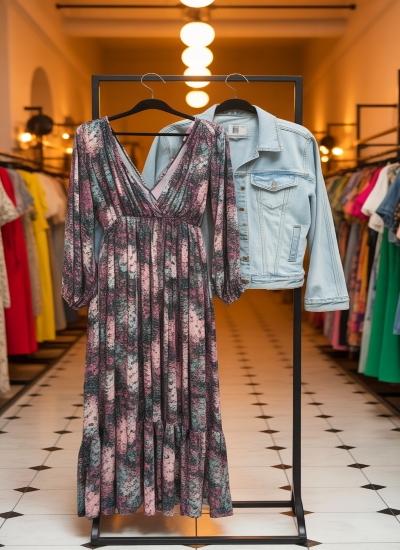 maxi dress and denim jacket are the casual outfits