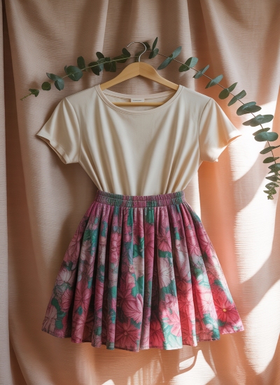  printed skirt and solid tee are the casual outfits